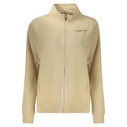 Tan zip up jacket with black zipper