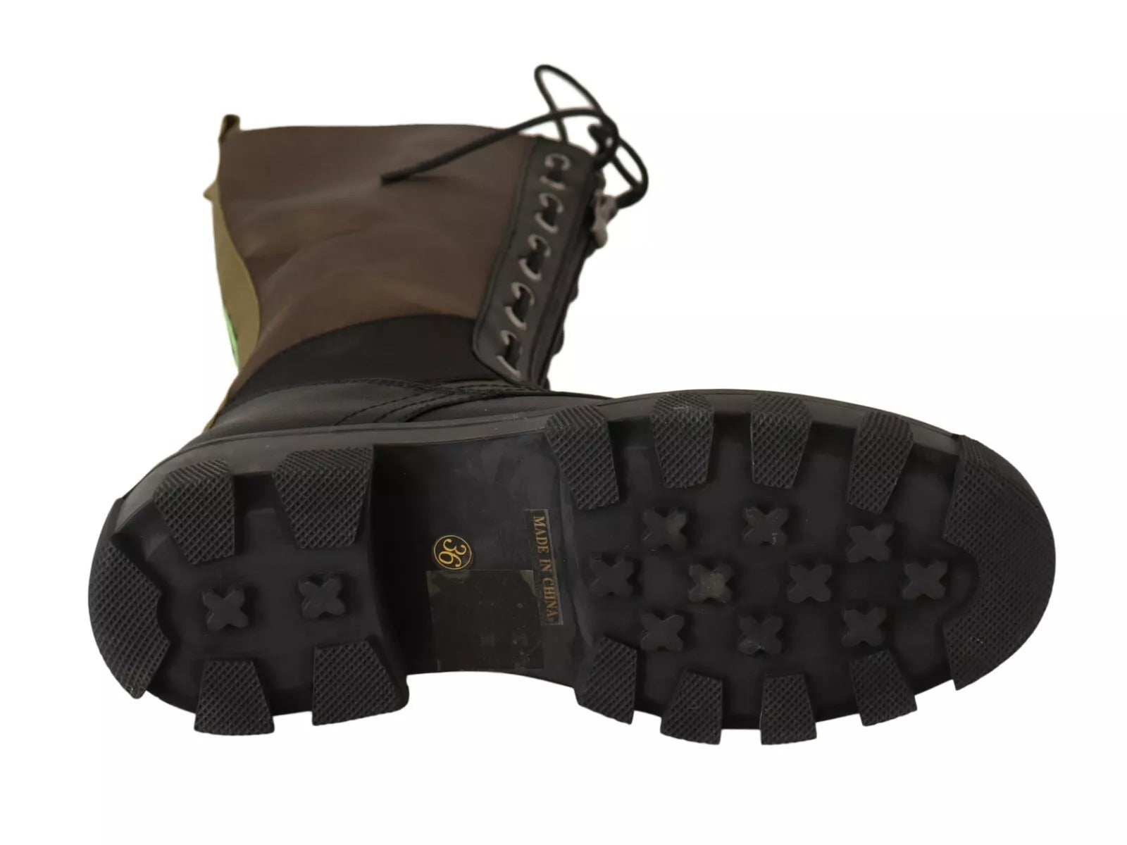 Pair of black work boots with laces