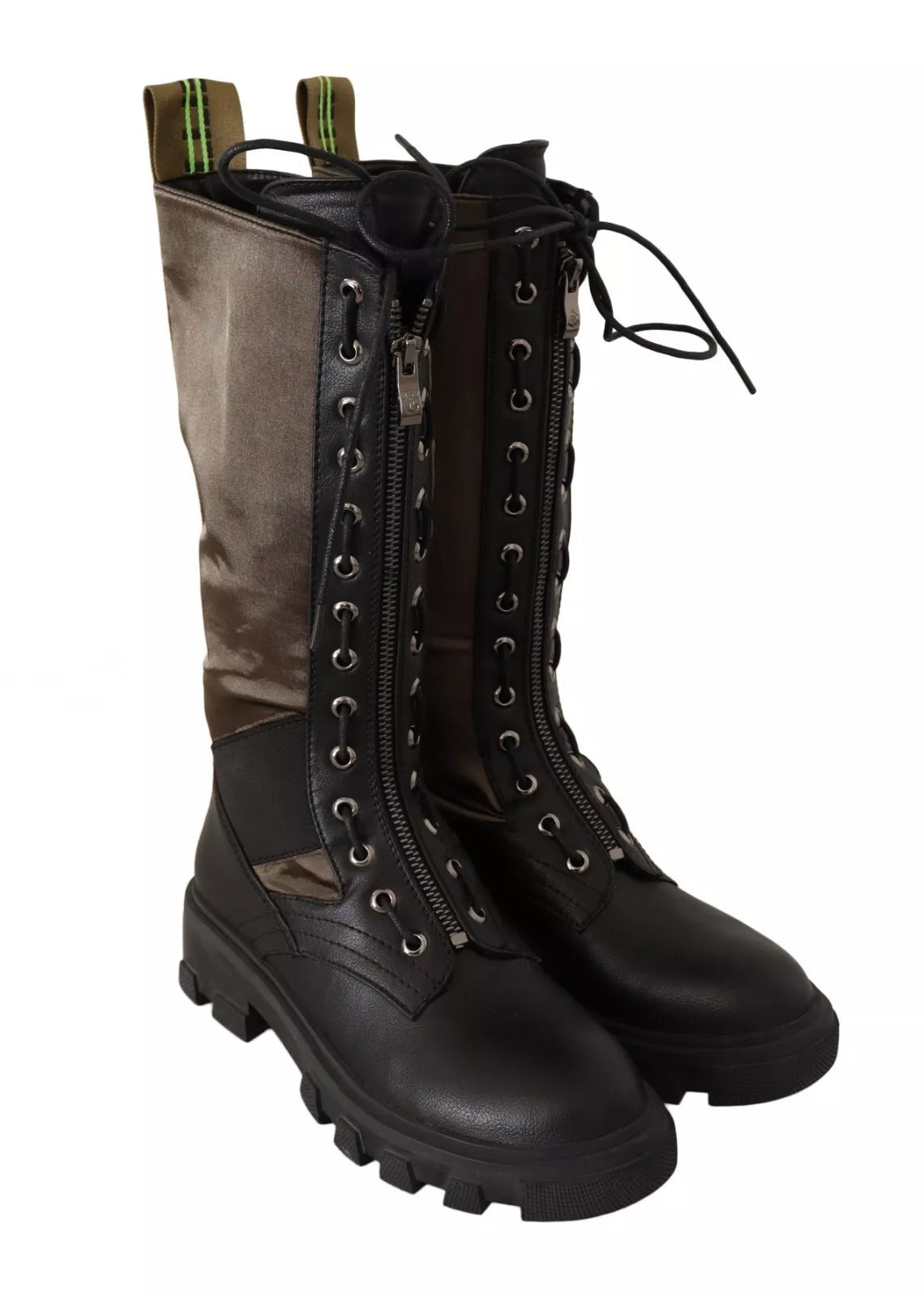 Pair of black boots with laces and metal studs