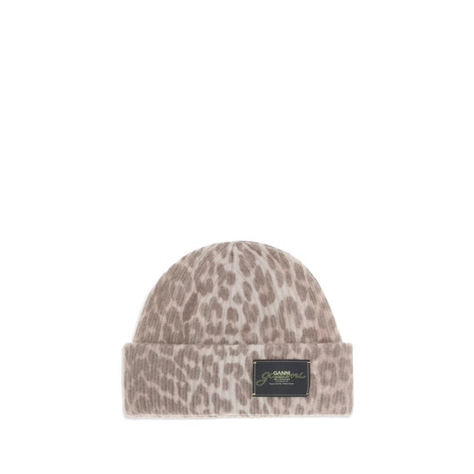 "Ganni leopard patterned beanie hat"