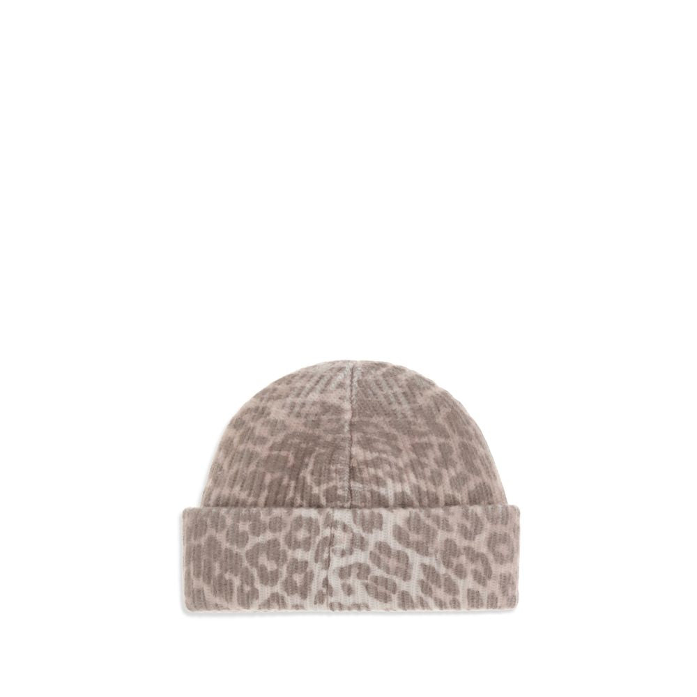 "Ganni leopard patterned beanie hat"