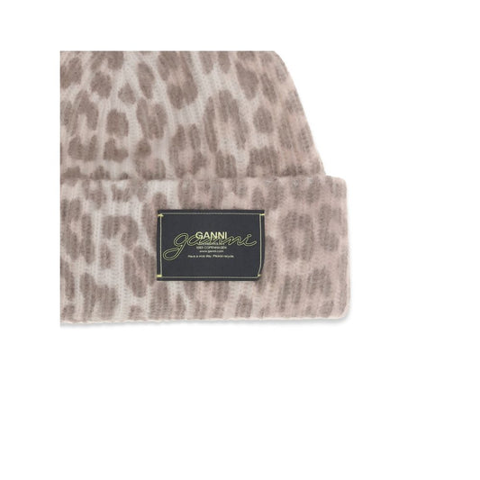 "Ganni leopard patterned beanie hat"