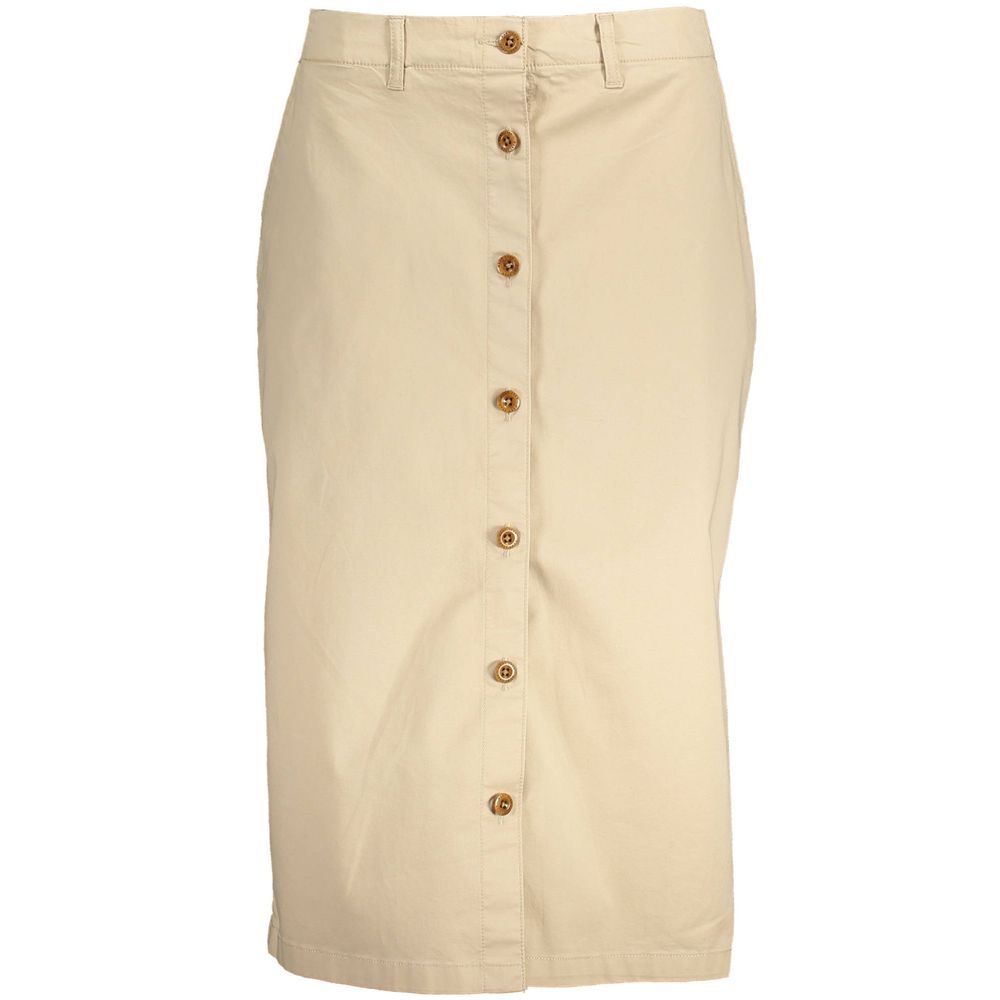 Tan pleated skirt with buttons down front