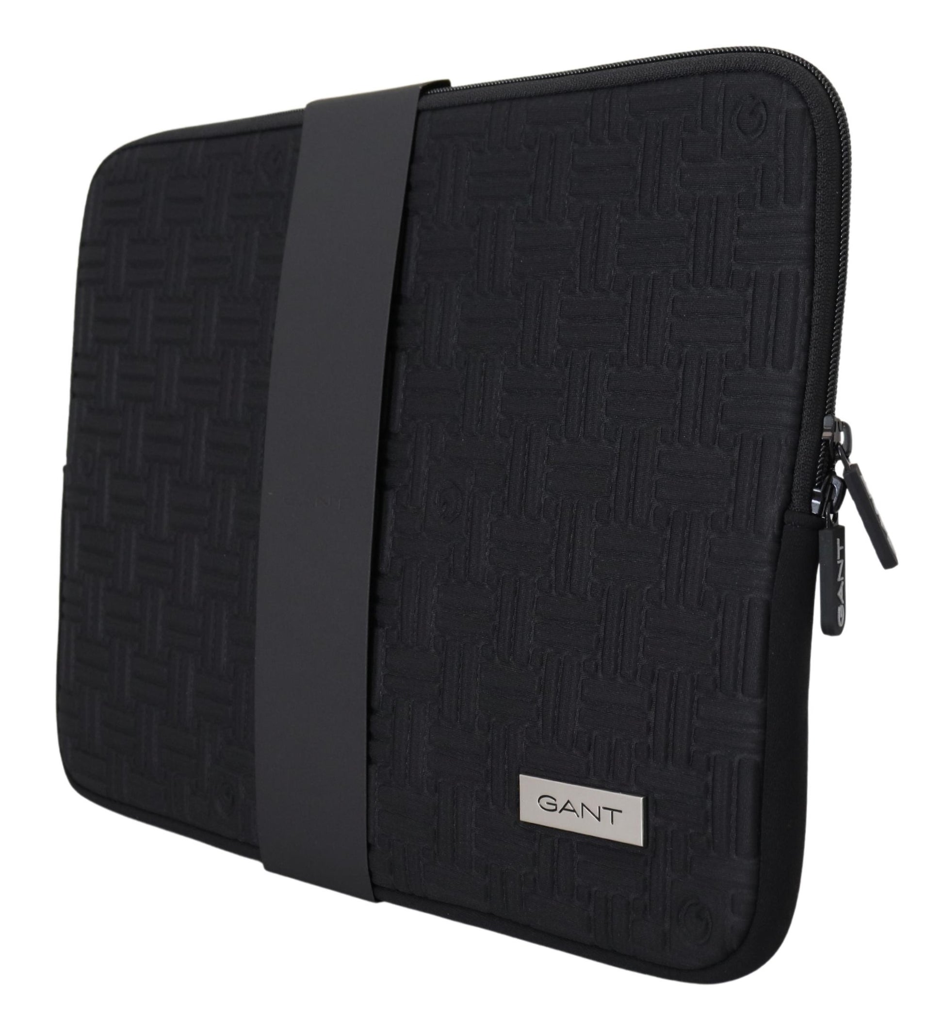 Black laptop sleeve with zippered pocket on front