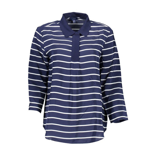 Blue and white striped polo shirt