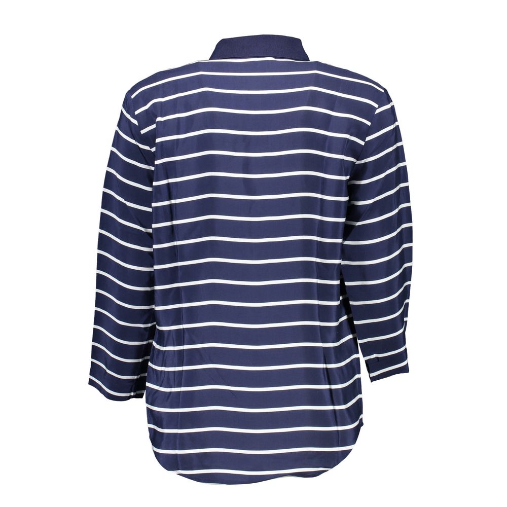 Blue long sleeve shirt with white stripes