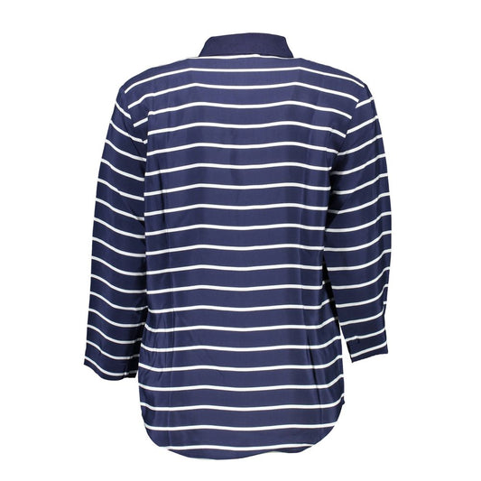 Blue long sleeve shirt with white stripes