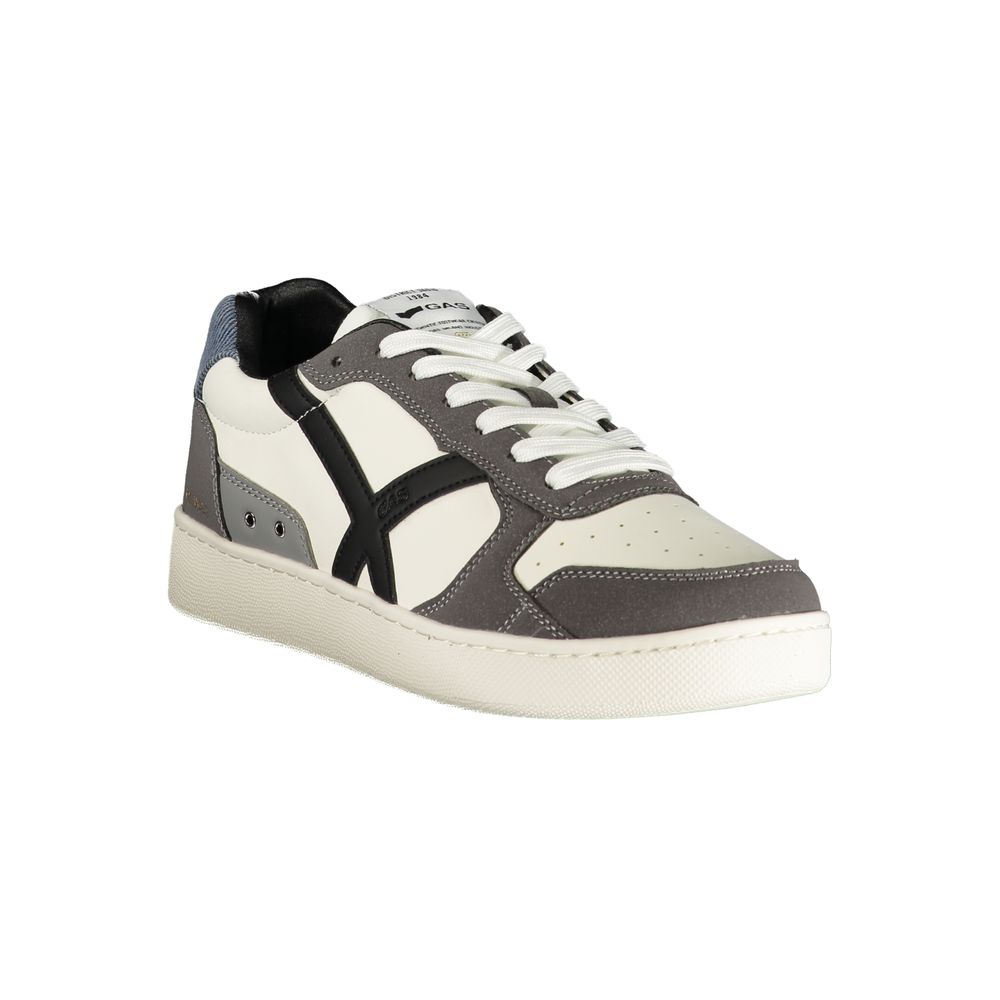 A black and white sneaker with laces
