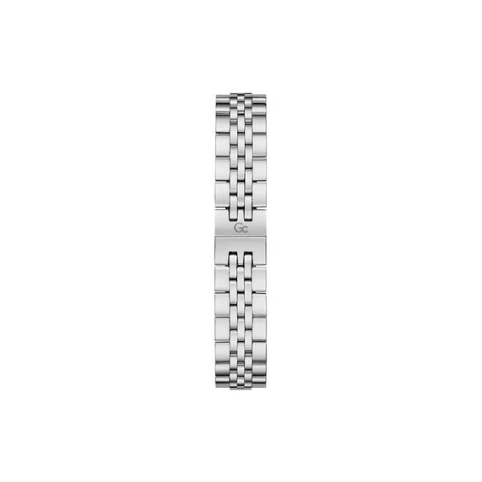 Silver watch with black face and silver band
