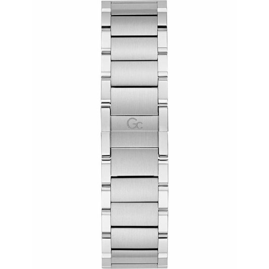 Silver watch with black face and silver band