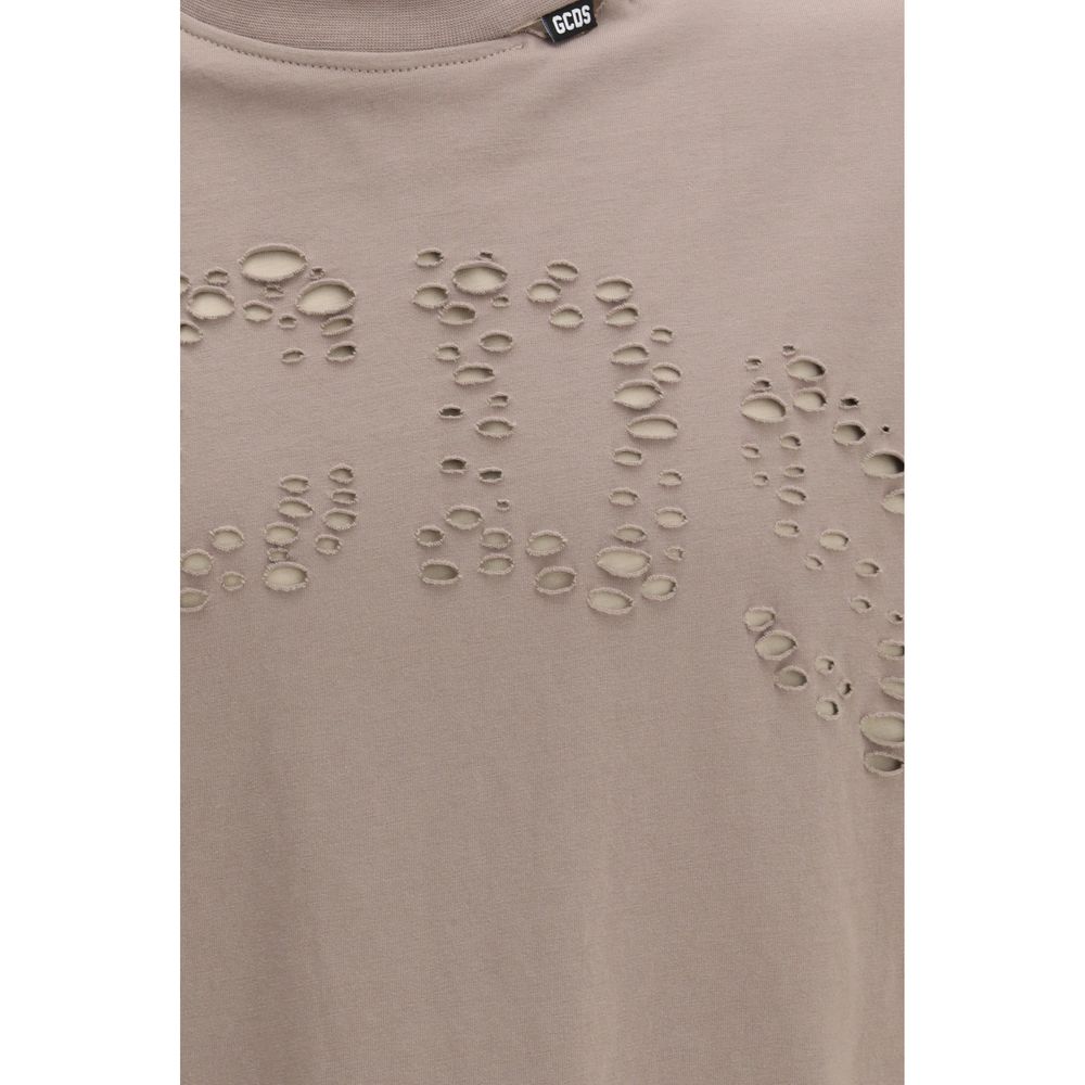 A brown cotton t-shirt with a textured design on the front