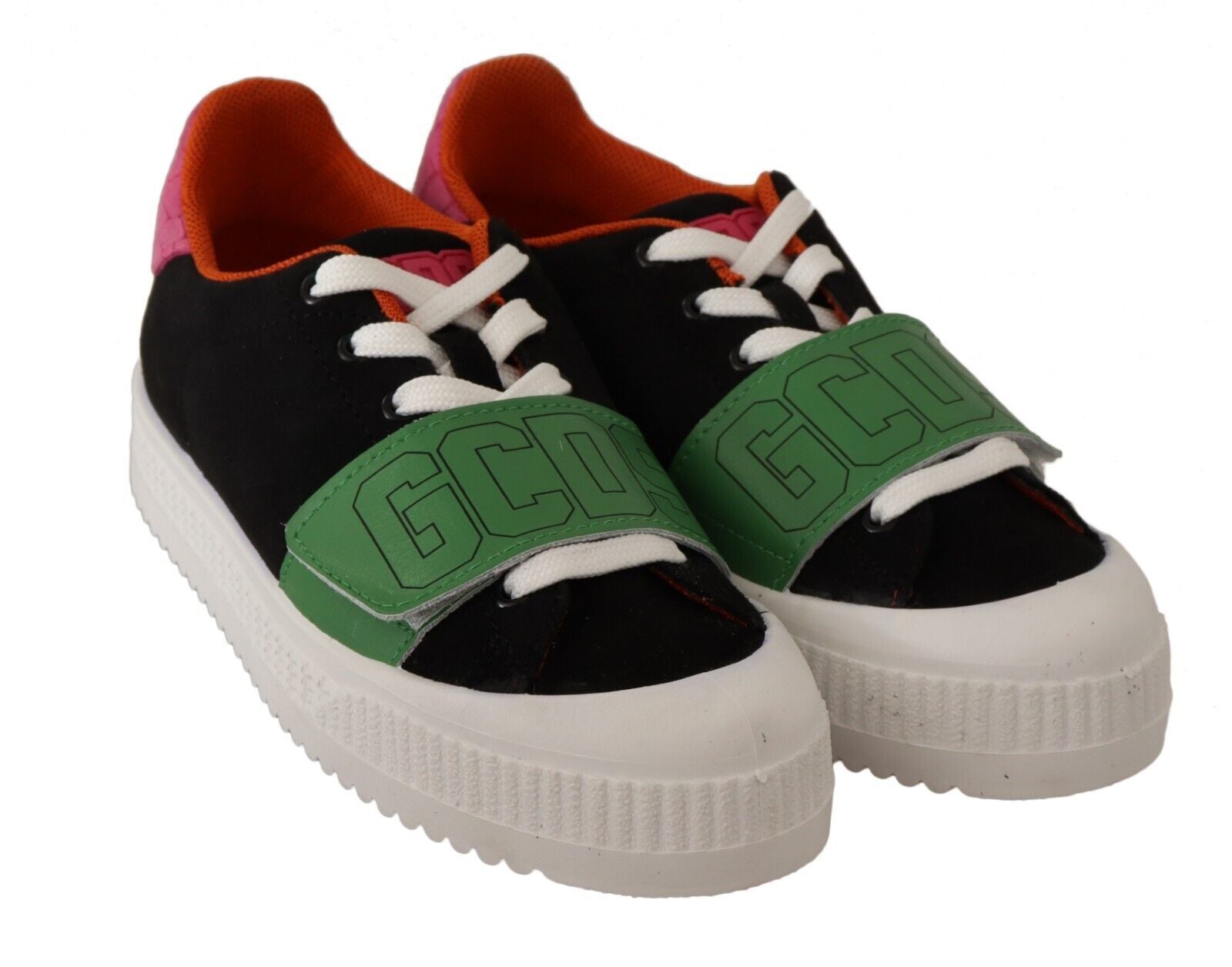 Pair of sneakers with green and black accents