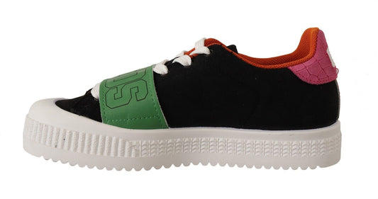 Black and white sneaker with green accents