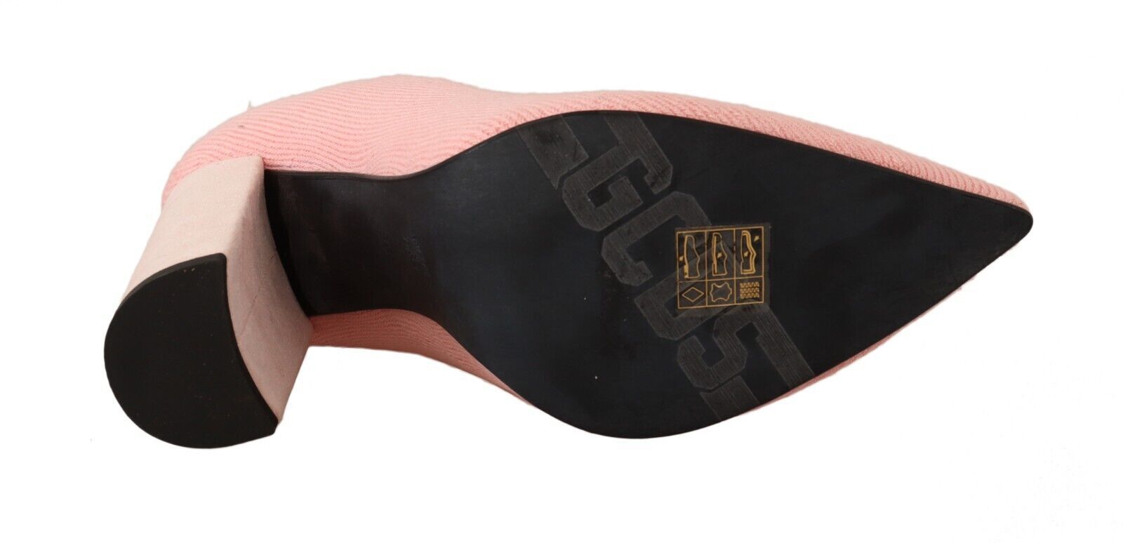 Pink and black shoe with a logo on the side