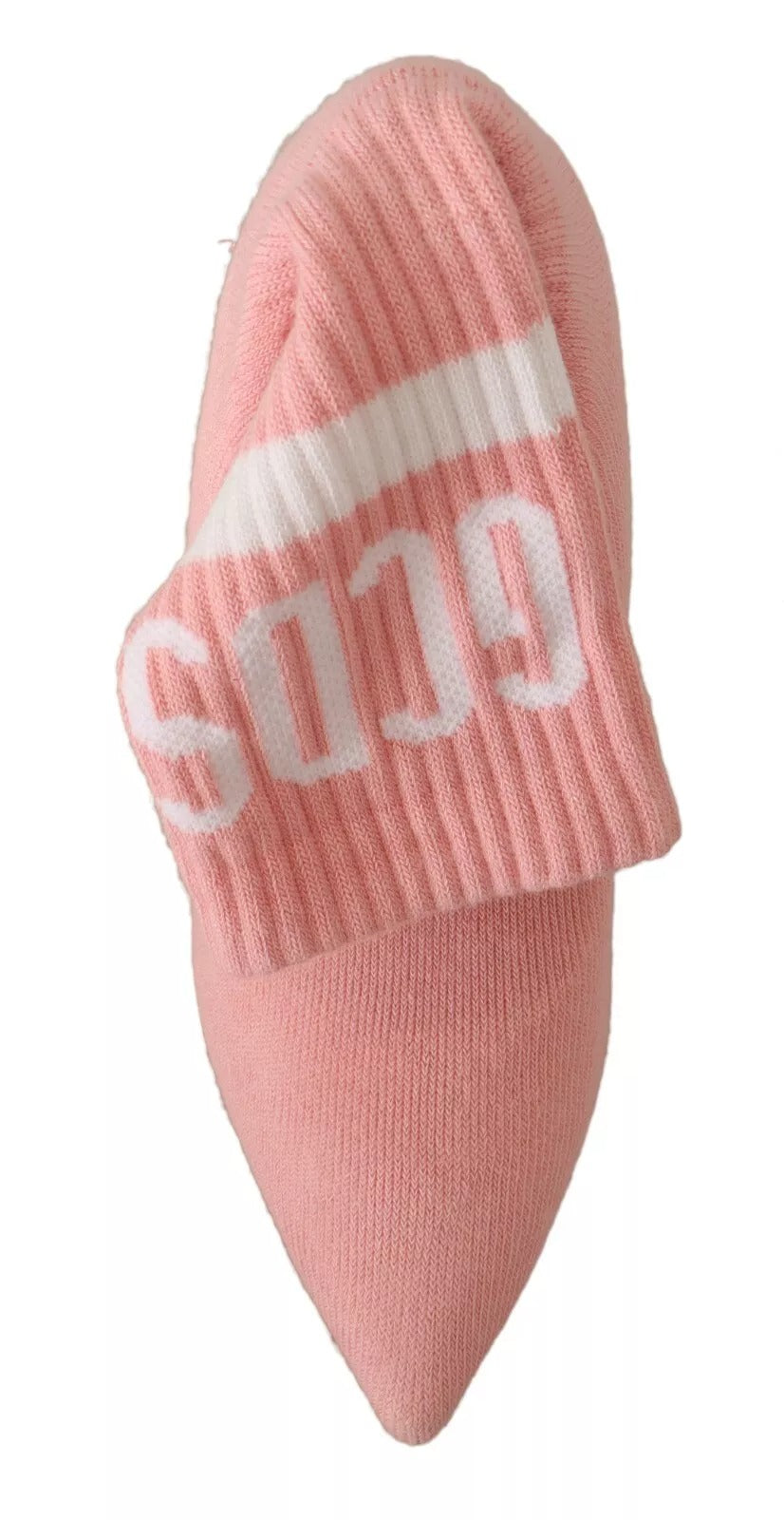 Pink sock with white logo
