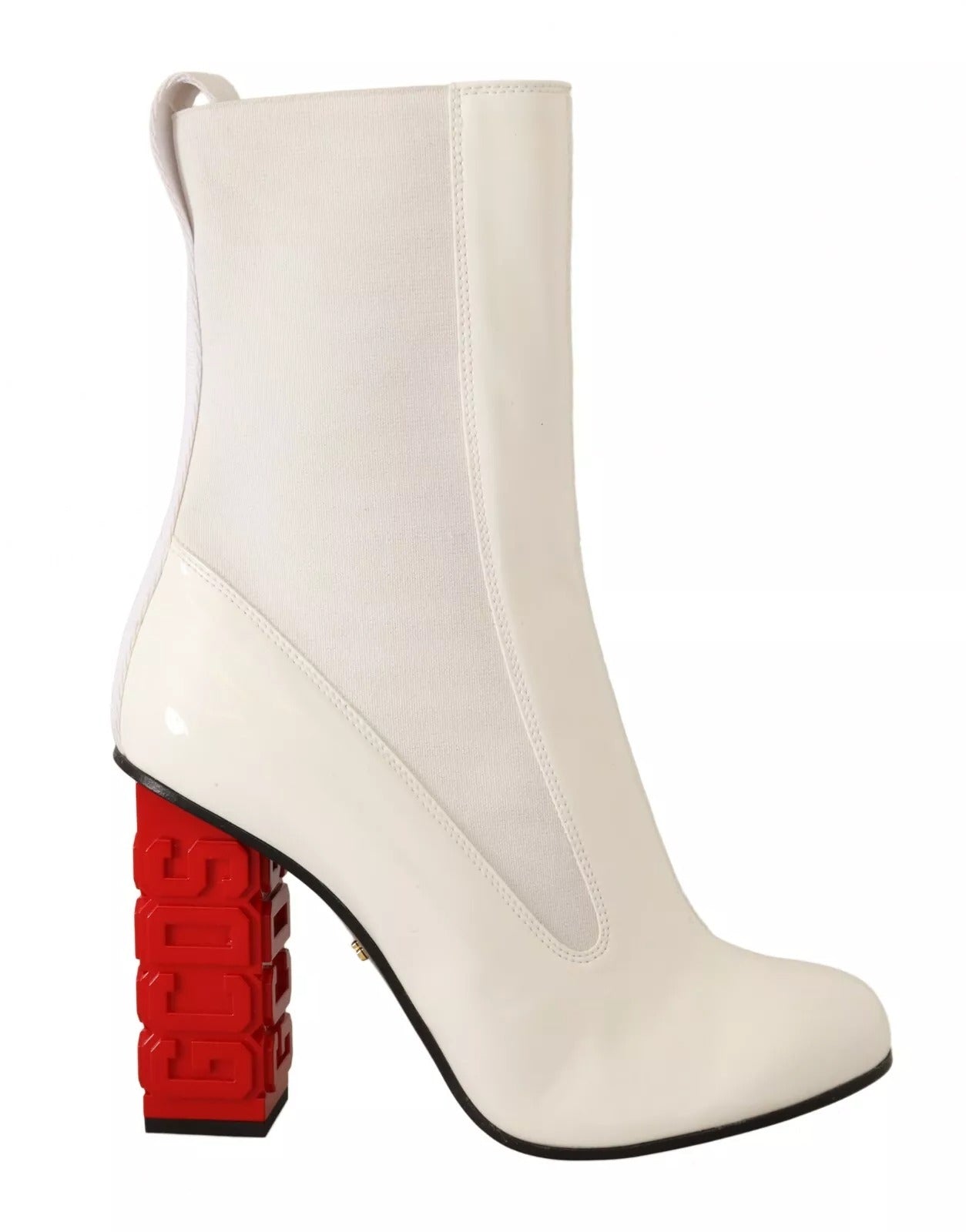 White boot with red heel