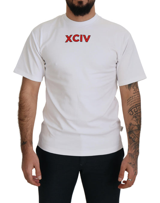 White t-shirt with red lettering