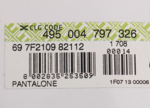 White label on a product with black barcode and serial number
