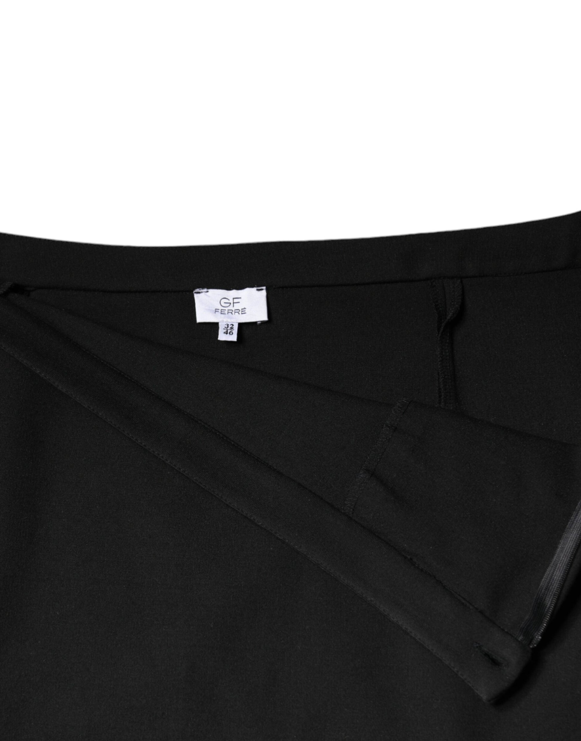 Black pants with a tag on the waistband