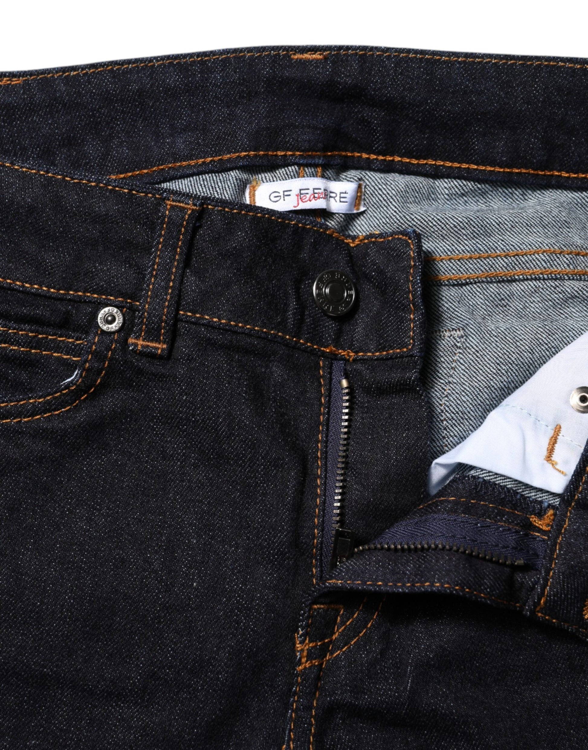 Pair of blue jeans with zipper on front