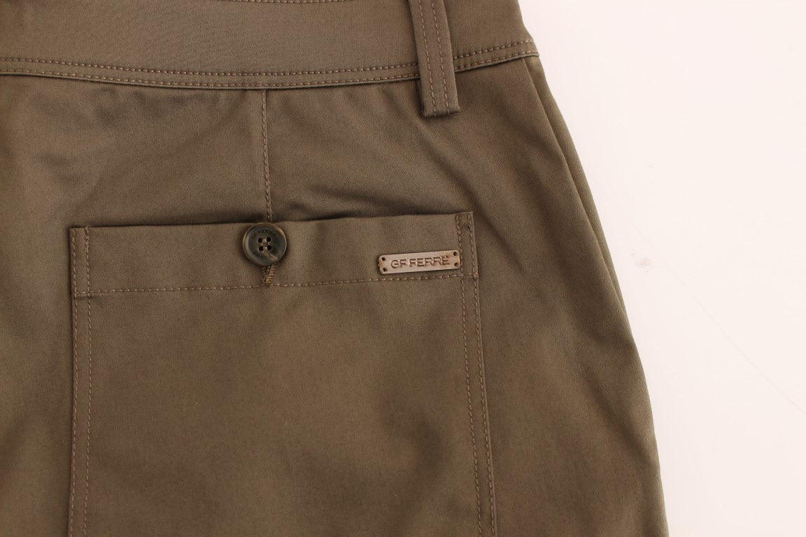 Pair of brown cargo pants with buttoned pocket on left leg