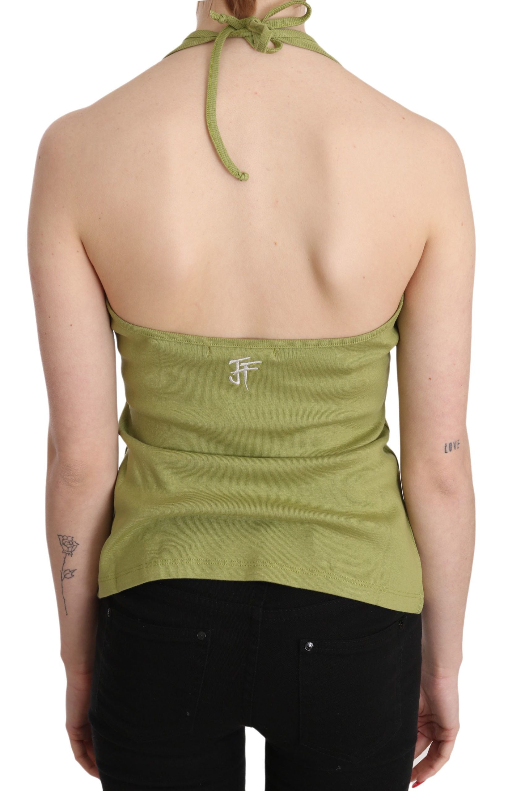 Green backless top with bow on back