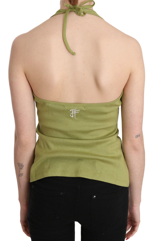 Green backless top with bow on back