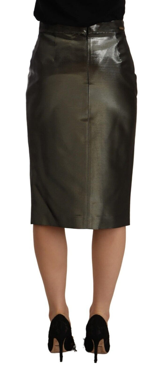 Black leather skirt worn by a woman