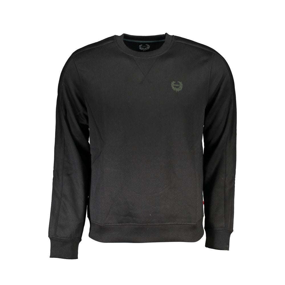 Black long sleeve sweatshirt with a logo on the chest