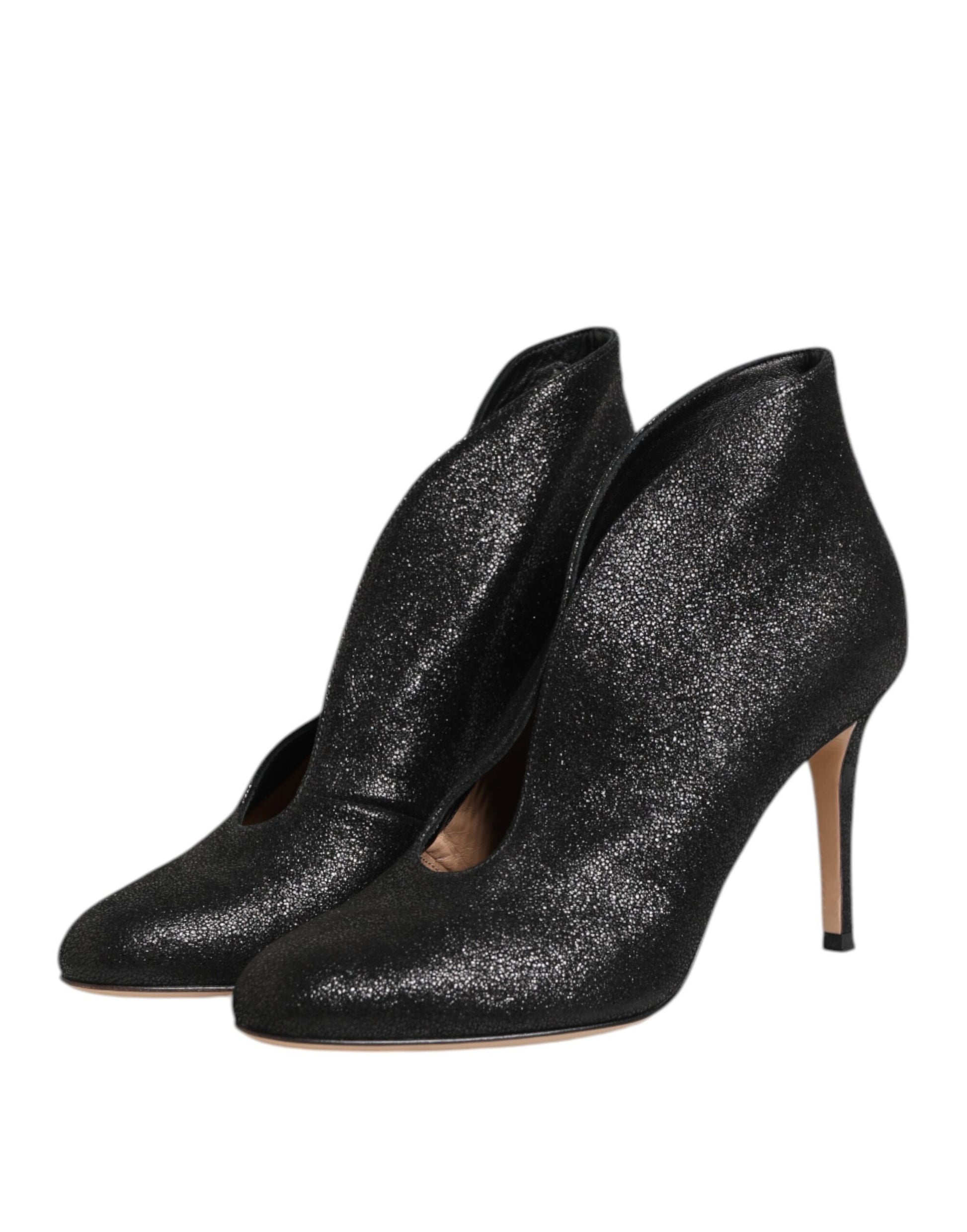 Black glittery high heel boots