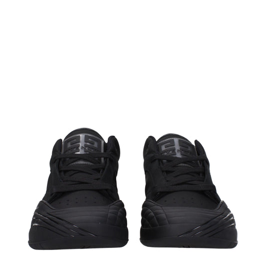 Pair of black fabric low top sneakers with white laces and logo on side