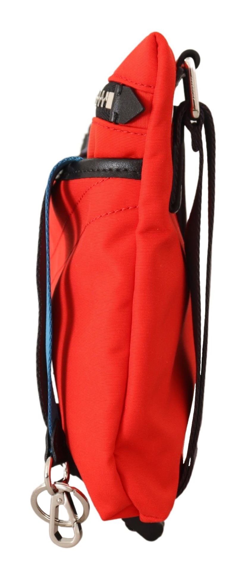 Red life jacket with black straps and metal ring
