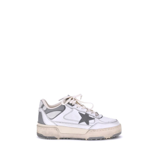 Golden Goose Forty2 sneakers with distressed details and laces on a light-colored background.