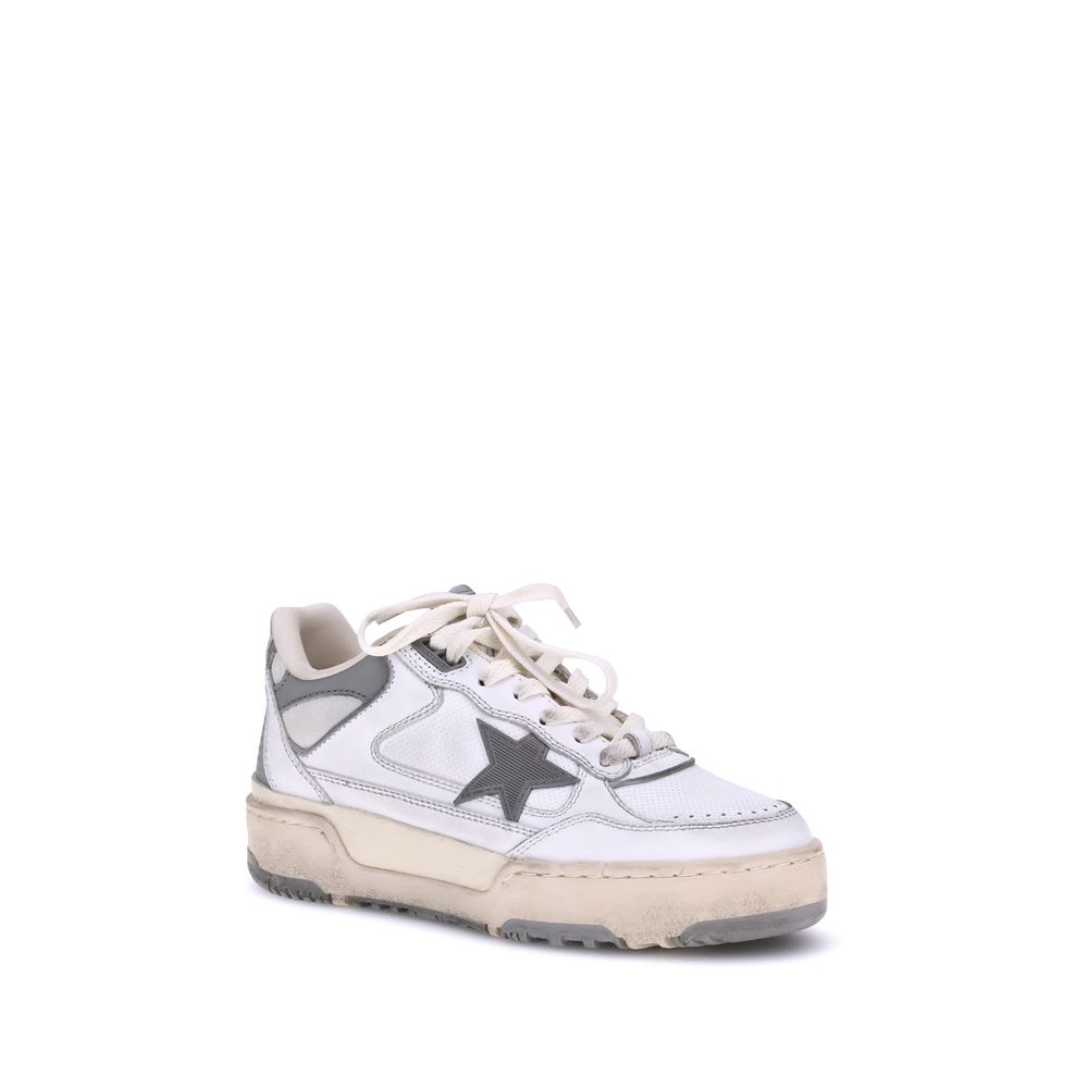 Golden Goose Forty2 sneakers with distressed details and laces on a light-colored background.