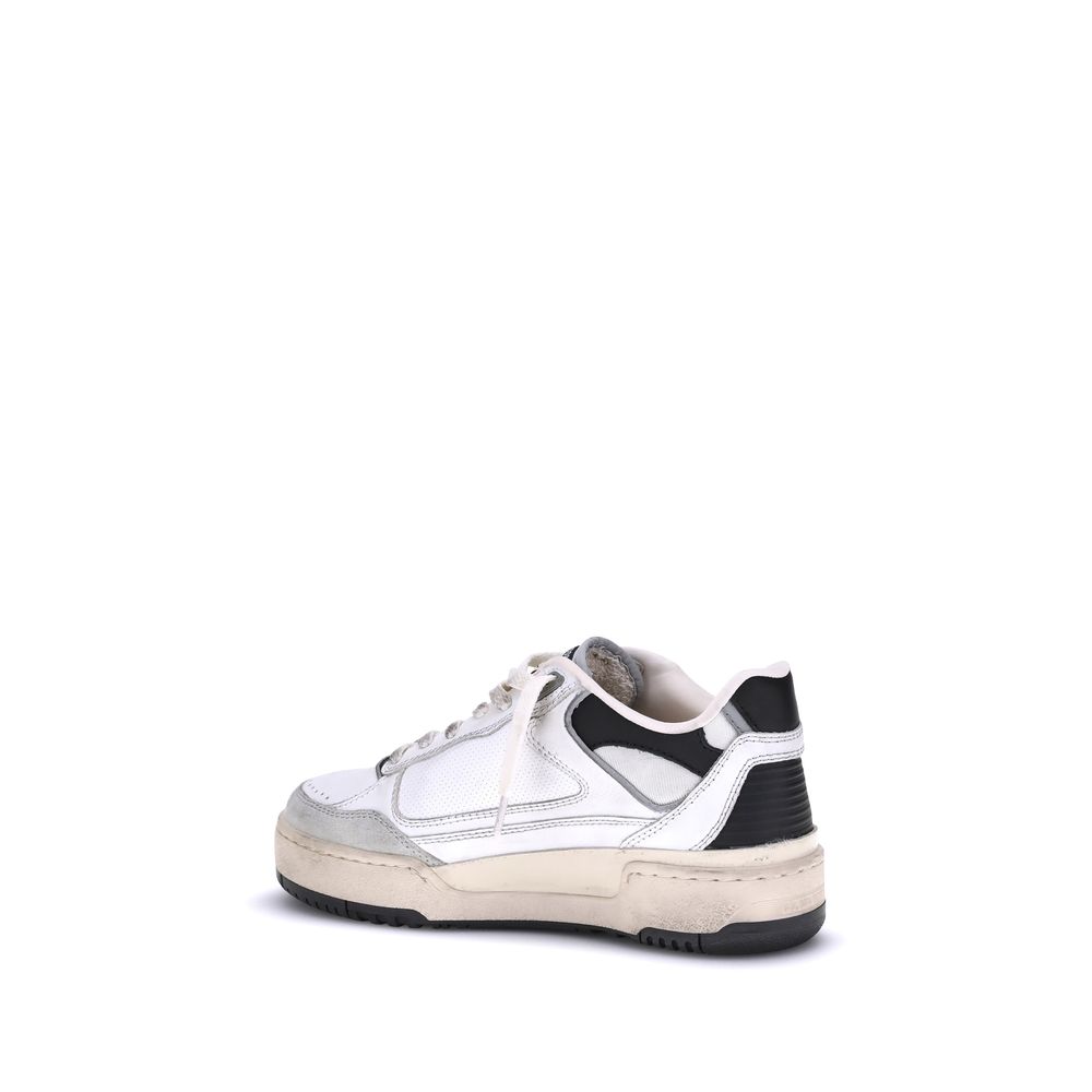 "Golden Goose Forty2 Sneakers, distressed white leather sneakers with bold laces and chunky sole."