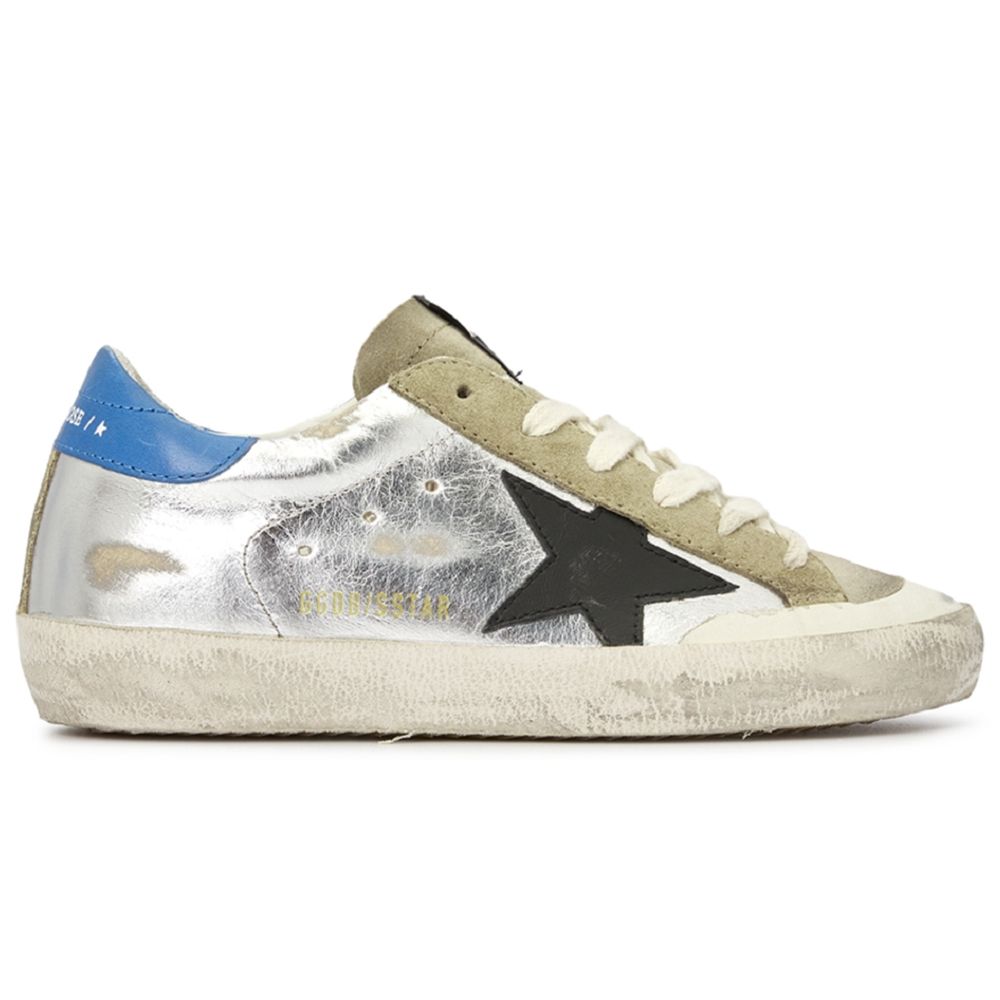 Golden Goose gray calfskin sneaker with distressed detailing and laces