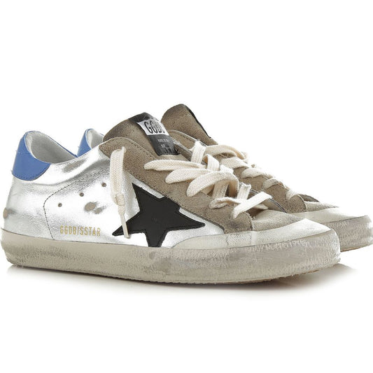 Golden Goose gray calfskin sneaker with distressed detailing and laces