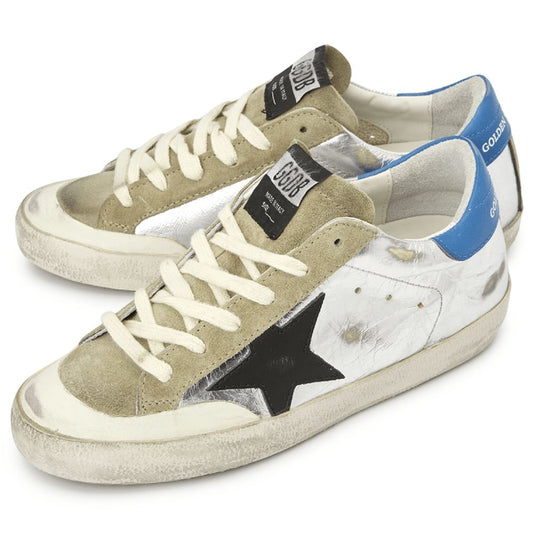 Golden Goose gray calfskin sneaker with distressed detailing and laces