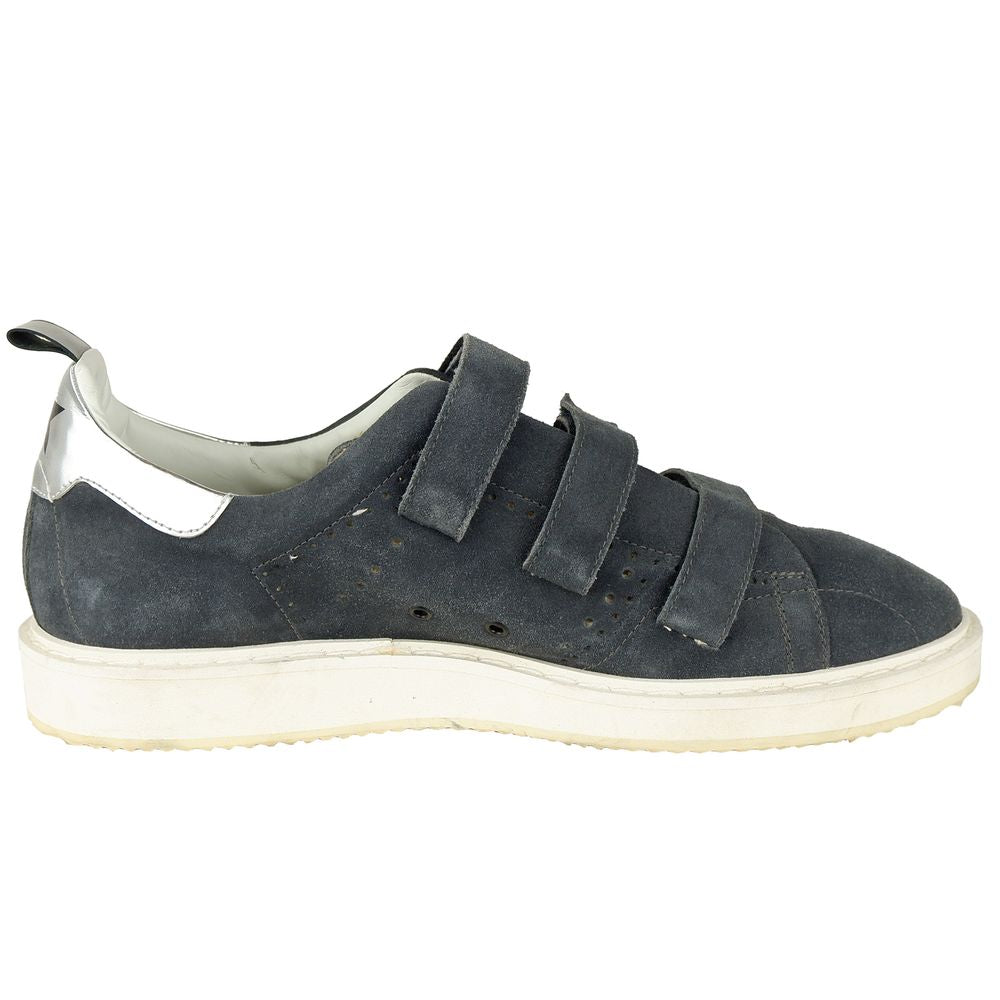 "Golden Goose gray calfskin sneakers with distressed details and chunky sole."