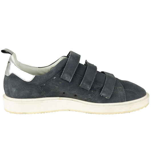 "Golden Goose gray calfskin sneakers with distressed details and chunky sole."
