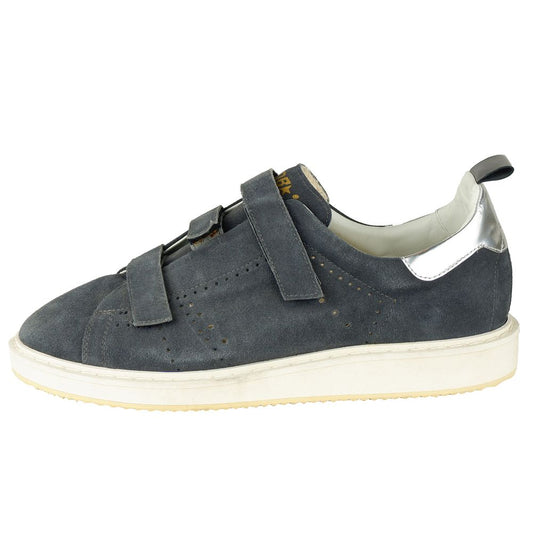"Golden Goose gray calfskin sneakers with distressed details and chunky sole."