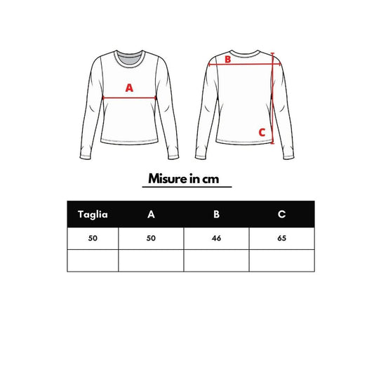 White long sleeve shirt with red lines indicating size and fit