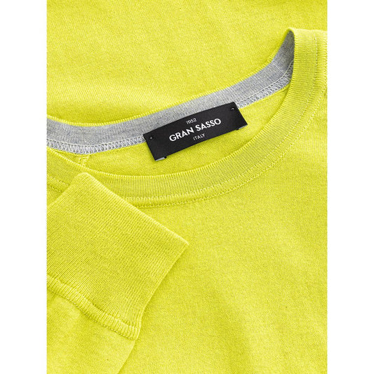Yellow sweater with gray trim on neckline