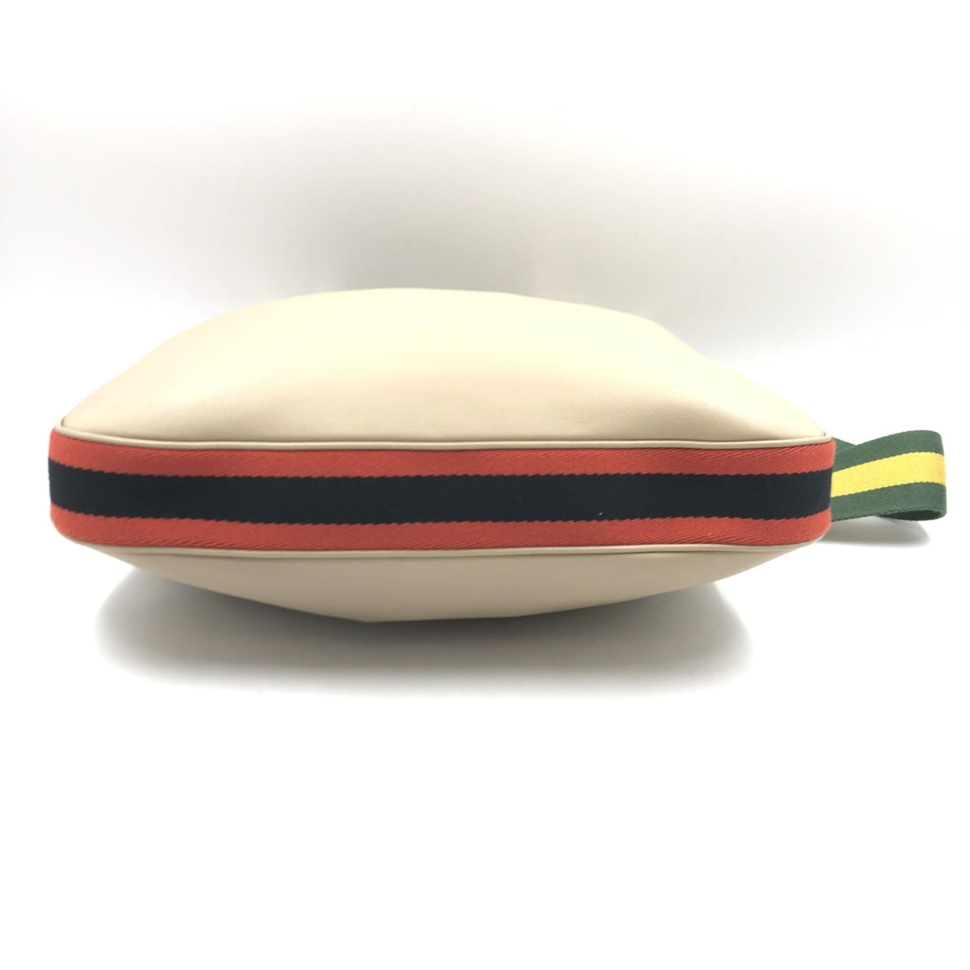 Small beige bag with red and green stripes