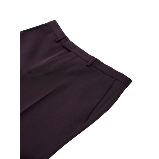 Dark purple wool dress pants with elastic waistband, side pockets and belt loops