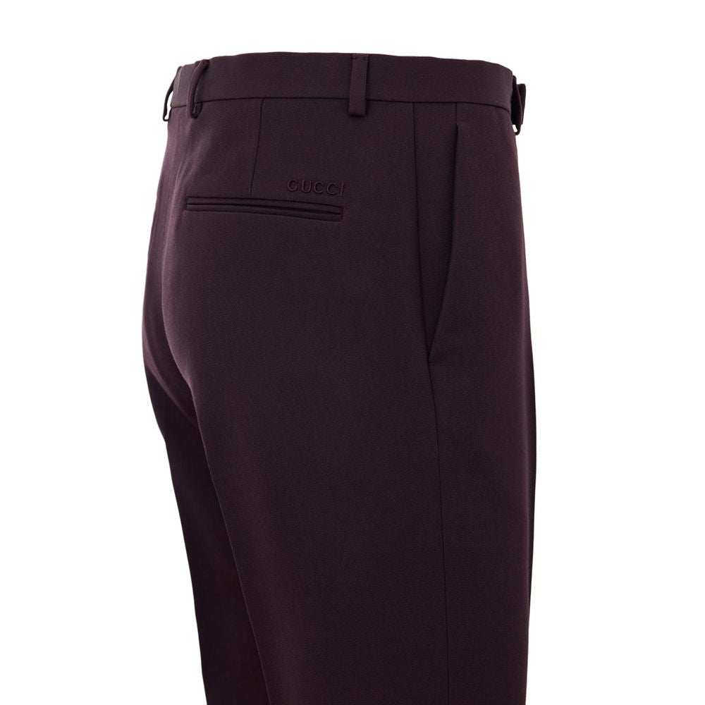 Dark purple wool dress pants with brand logo on waistband