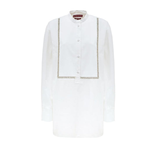 Long sleeve white shirt with embroidered detailing on front