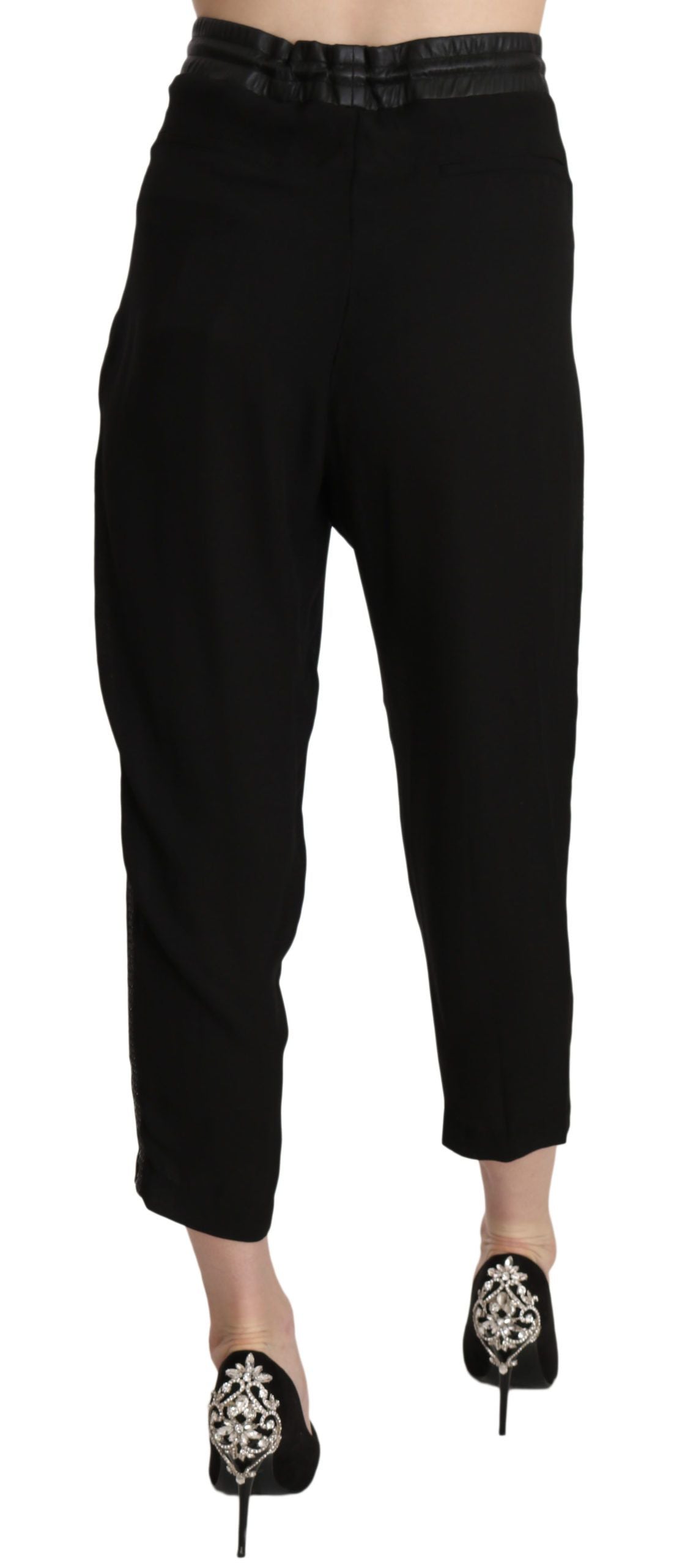 Black pants with a high waist and wide leg