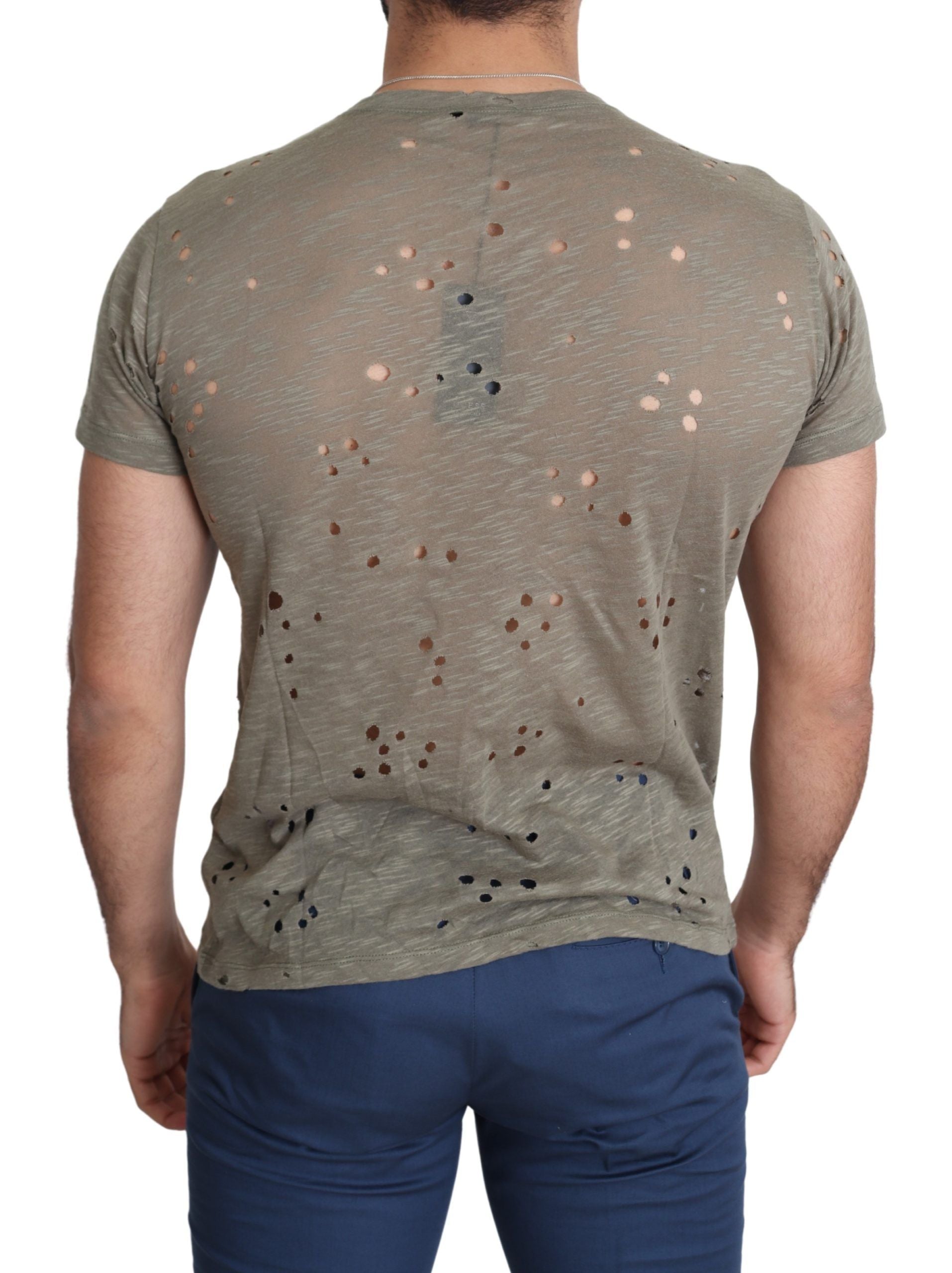 Guess brown cotton stretch logo print men's casual perforated t-shirt