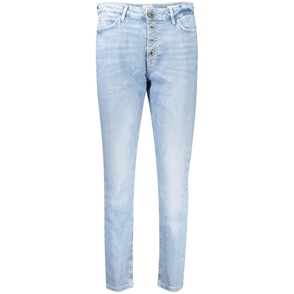 Light blue denim jeans on a hanger